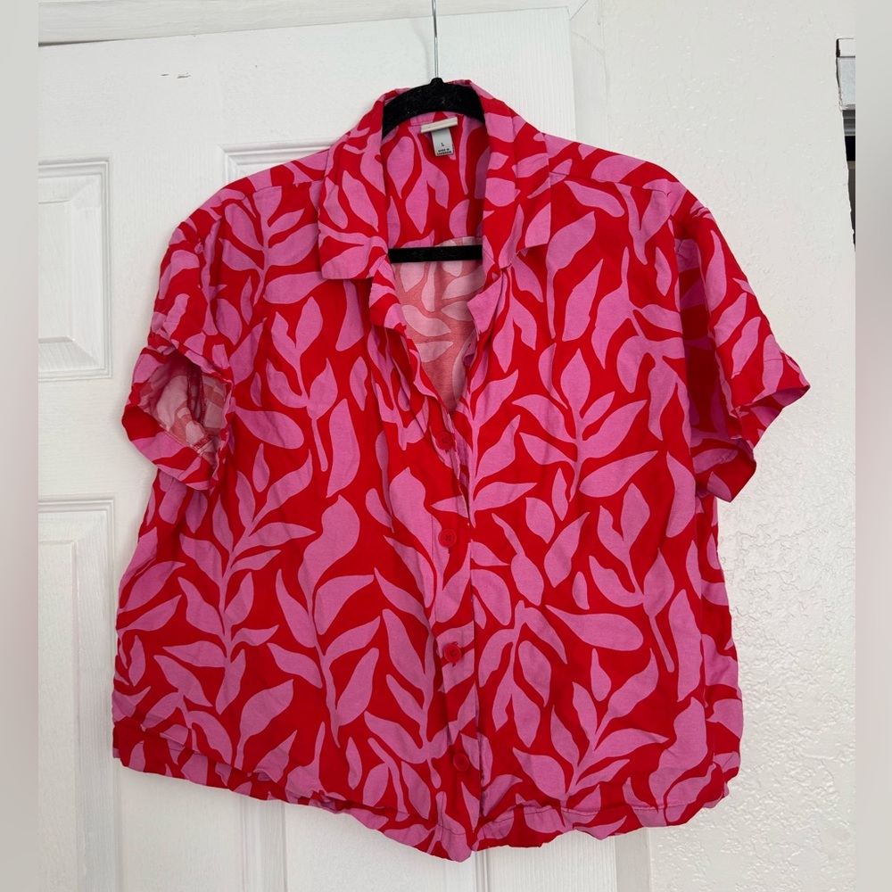 A New Day Red and Pink Patterned Blouse